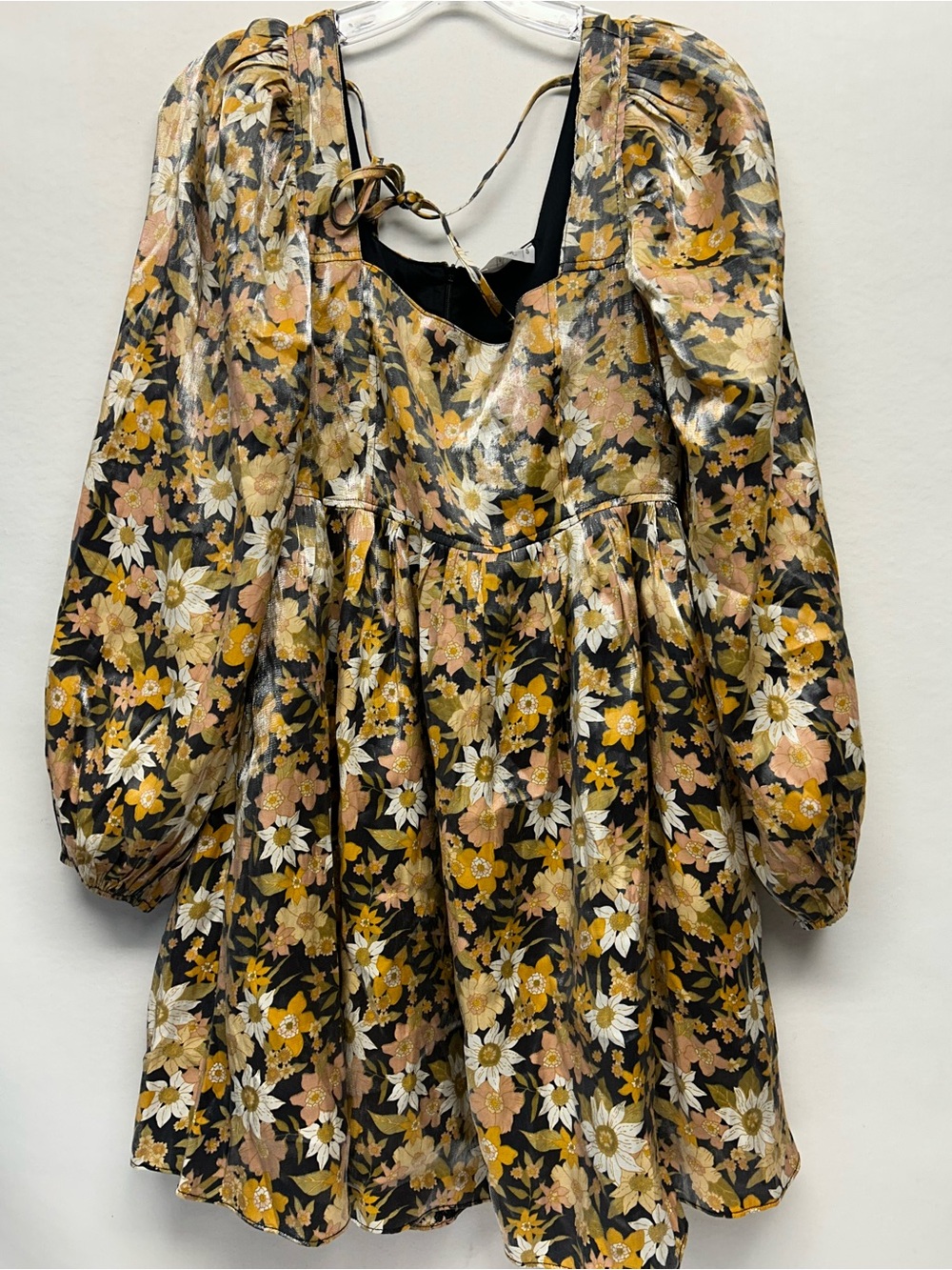 Floral Long Sleeve Party Dress - Black, Yellow & Pink